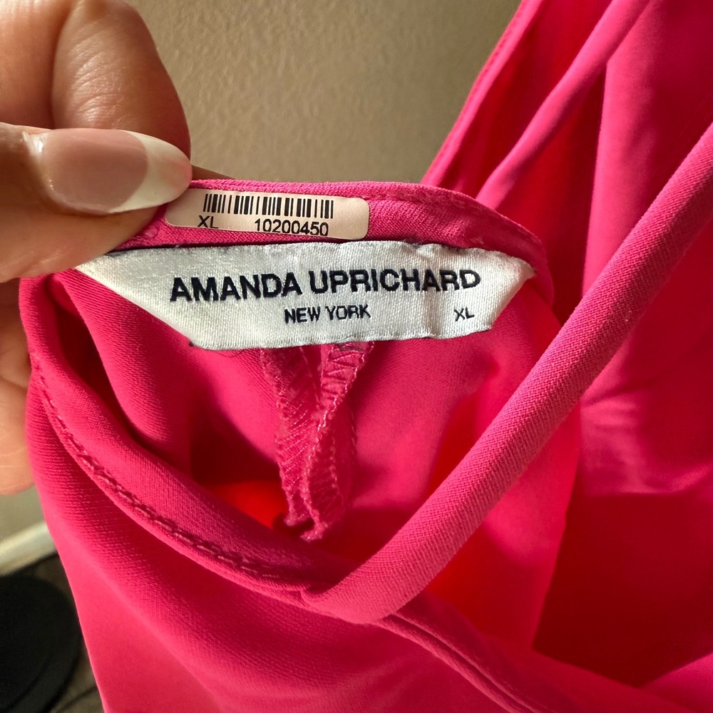 Amanda Uprichard Hot Pink Cowl Neck Halter Top XL – Draped Open Back Blouse - Picture 5 of 8